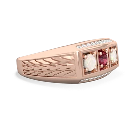 Lab Ruby Three Stone Tire Tread Men's 14K Rose Gold ring R0520