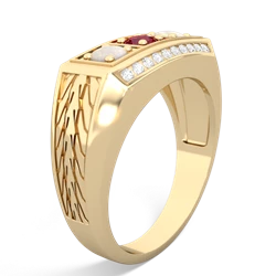 Lab Ruby Three Stone Tire Tread Men's 14K Yellow Gold ring R0520