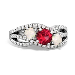 Lab Ruby Three Stone Aurora 14K White Gold ring R3080