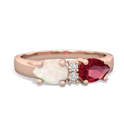 Lab Ruby Pear Bowtie 14K Rose Gold ring R0865