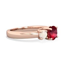 Lab Ruby Three Stone Round Trellis 14K Rose Gold ring R4018