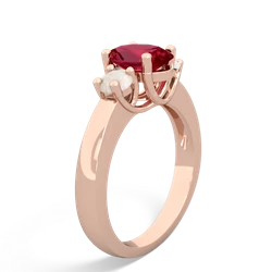 Lab Ruby Three Stone Oval Trellis 14K Rose Gold ring R4024