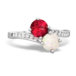 Lab Ruby Channel Set Two Stone 14K White Gold ring R5303