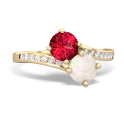 Lab Ruby Channel Set Two Stone 14K Yellow Gold ring R5303