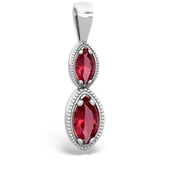 Lab Ruby Antique-Style Halo 14K White Gold pendant P5700