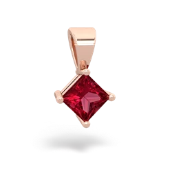 Lab Ruby 5Mm Princess Solitaire 14K Rose Gold pendant P1789