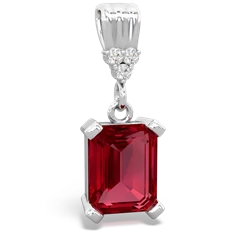 Lab Ruby Art Deco Dangle 14K White Gold pendant P1937