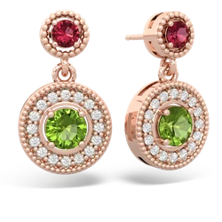 Lab Ruby Halo Dangle 14K Rose Gold earrings E5319