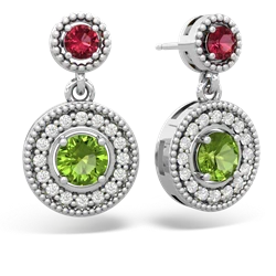 Lab Ruby Halo Dangle 14K White Gold earrings E5319