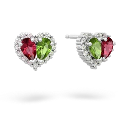 Lab Ruby Halo 14K White Gold earrings E7008