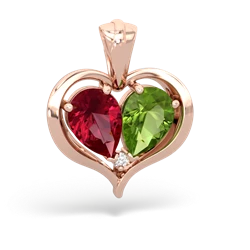 Lab Ruby Two Become One 14K Rose Gold pendant P5330