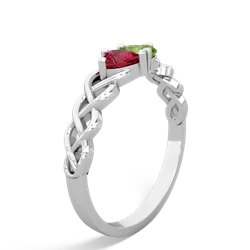 Lab Ruby Heart To Heart Braid 14K White Gold ring R5870