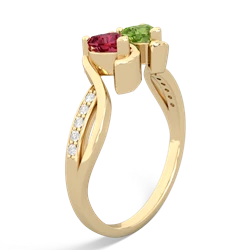 Lab Ruby Side By Side 14K Yellow Gold ring R3090