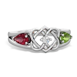 Lab Ruby Hearts Intertwined 14K White Gold ring R5880