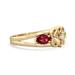 Lab Ruby Hearts Intertwined 14K Yellow Gold ring R5880