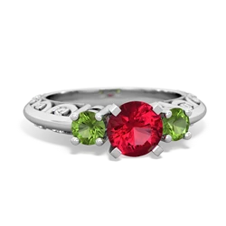 Lab Ruby Art Deco Eternal Embrace Engagement 14K White Gold ring C2003