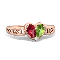 Lab Ruby Filligree 'One Heart' 14K Rose Gold ring R5070