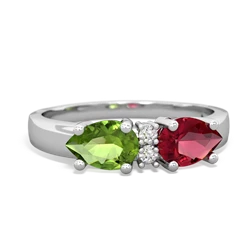 Lab Ruby Pear Bowtie 14K White Gold ring R0865