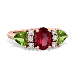 Lab Ruby Antique Style Three Stone 14K Rose Gold ring R2186