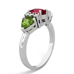 Lab Ruby Antique Style Three Stone 14K White Gold ring R2186