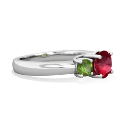 Lab Ruby Three Stone Round Trellis 14K White Gold ring R4018