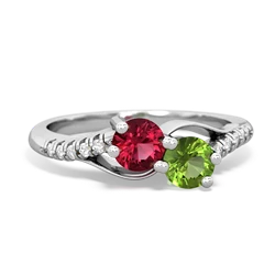 Lab Ruby Infinity Pave Two Stone 14K White Gold ring R5285