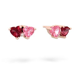 Lab Ruby Sweethearts 14K Rose Gold earrings E5260