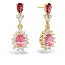 Lab Ruby Halo Pear Dangle 14K Yellow Gold earrings E1882