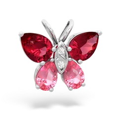 Lab Ruby Butterfly 14K White Gold pendant P2215