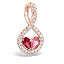 Lab Ruby Pave Twist 'One Heart' 14K Rose Gold pendant P5360