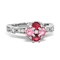 Lab Ruby Sparkling Tiara Cluster 14K White Gold ring R26293RD