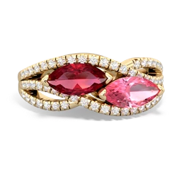 Lab Ruby Diamond Rivers 14K Yellow Gold ring R3070