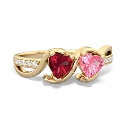 Lab Ruby Side By Side 14K Yellow Gold ring R3090