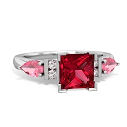 Lab Ruby 6Mm Princess Eternal Embrace Engagement 14K White Gold ring C2002