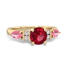 Lab Ruby 6Mm Round Eternal Embrace Engagement 14K Yellow Gold ring R2005