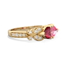 Lab Ruby Diamond Butterflies 14K Yellow Gold ring R5601