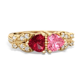 Lab Ruby Diamond Butterflies 14K Yellow Gold ring R5601