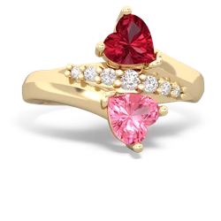 Lab Ruby Heart To Heart 14K Yellow Gold ring R2064