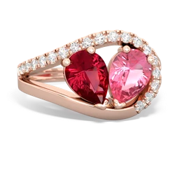 Lab Ruby Nestled Heart Keepsake 14K Rose Gold ring R5650