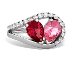 Lab Ruby Nestled Heart Keepsake 14K White Gold ring R5650