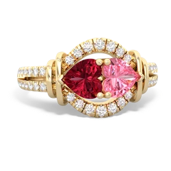 Lab Ruby Art-Deco Keepsake 14K Yellow Gold ring R5630