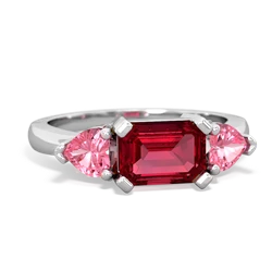 Lab Ruby Three Stone 14K White Gold ring R5235