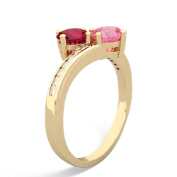 Lab Ruby Channel Set Two Stone 14K Yellow Gold ring R5303