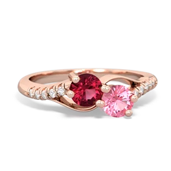 Lab Ruby Infinity Pave Two Stone 14K Rose Gold ring R5285