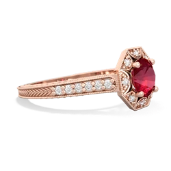 Lab Ruby Art-Deco Starburst 14K Rose Gold ring R5520