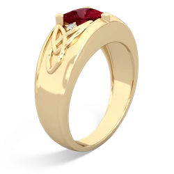 Lab Ruby Celtic Trinity Knot Men's 14K Yellow Gold ring R0440