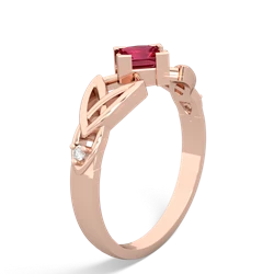 Lab Ruby Celtic Knot Princess 14K Rose Gold ring R3349