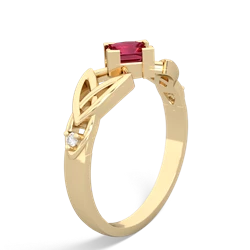 Lab Ruby Celtic Knot Princess 14K Yellow Gold ring R3349