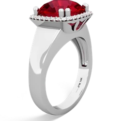 Lab Ruby Halo Cocktail 14K White Gold ring R2544