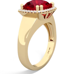 Lab Ruby Halo Cocktail 14K Yellow Gold ring R2544